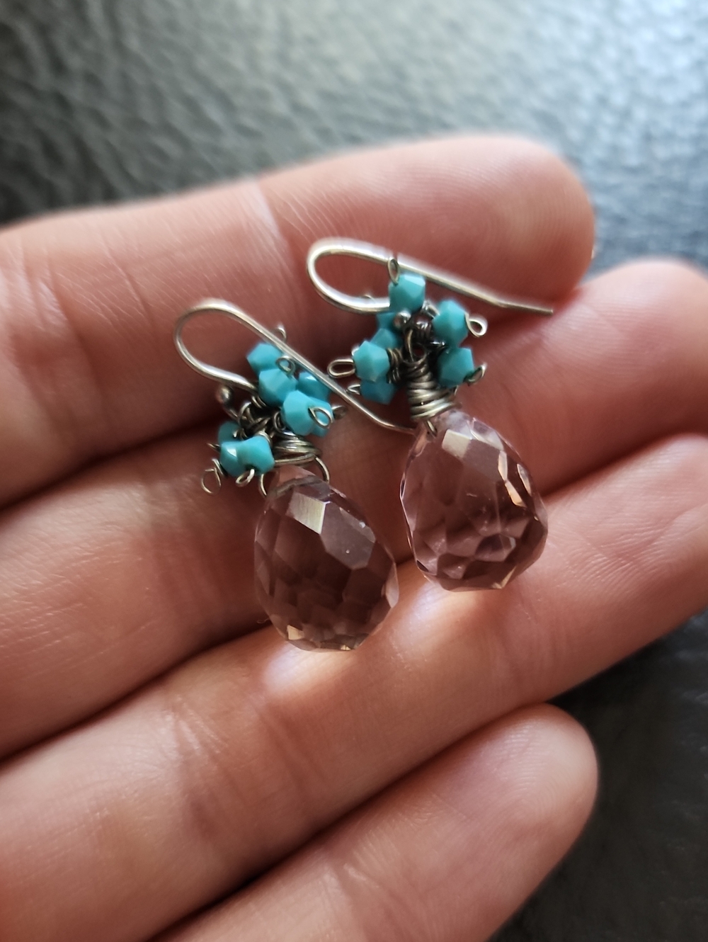 Sterling & Turquoise & Pink Teardrop Dangle Earrings - Women Jewelry